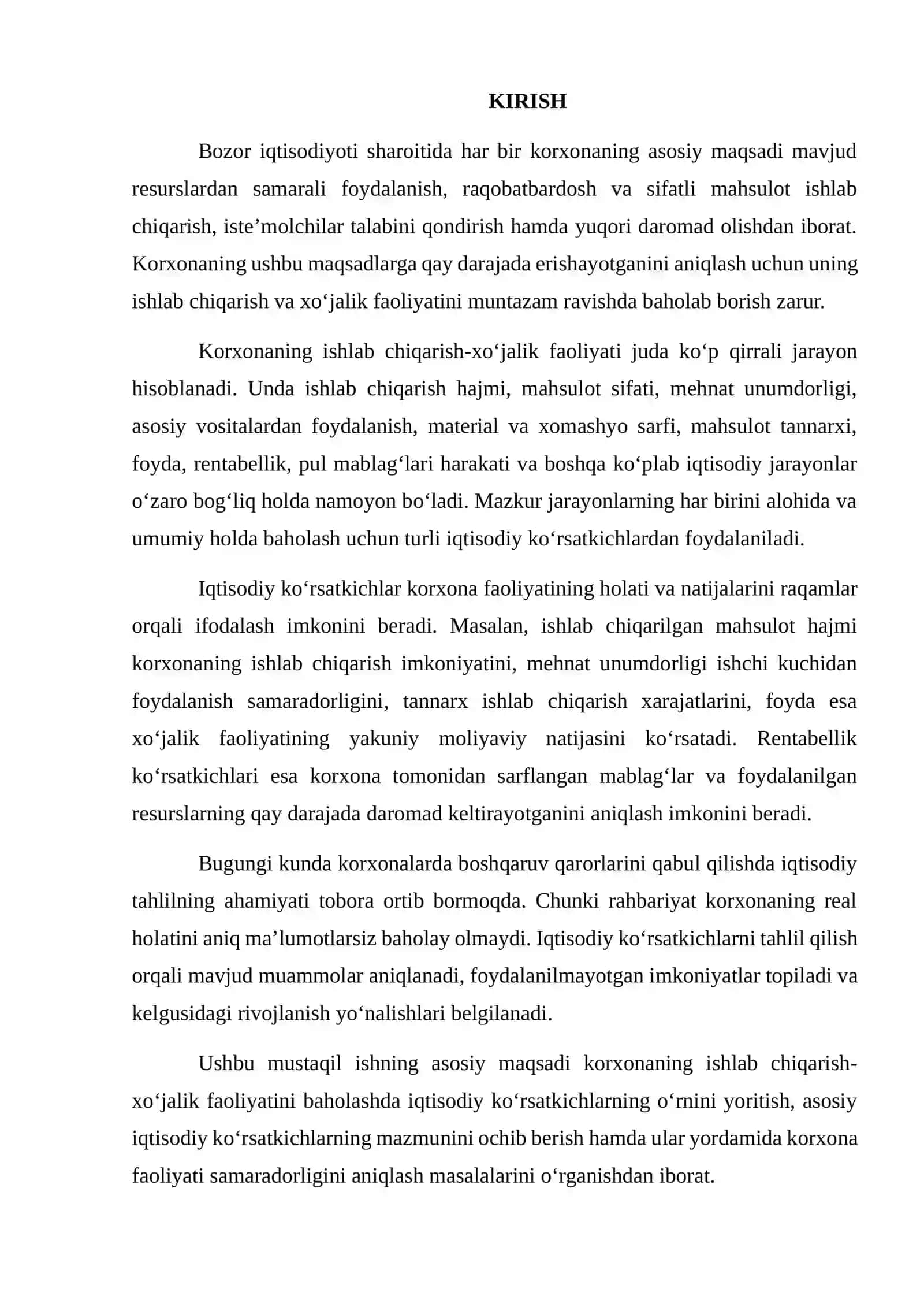 Korxonaning Ishlab Chiqarish-Xo‘jalik Faoliyatini Baholashda Iqtisodiy Ko‘rsatkichlarning O‘rni 2