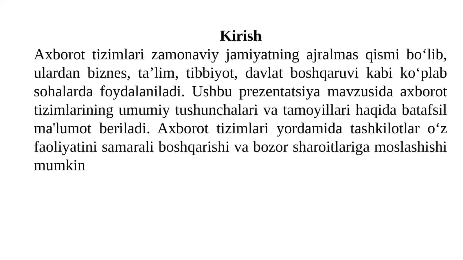 Axborot tizimlariga kirish: umumiy tushunchalar va tamoyillar 2