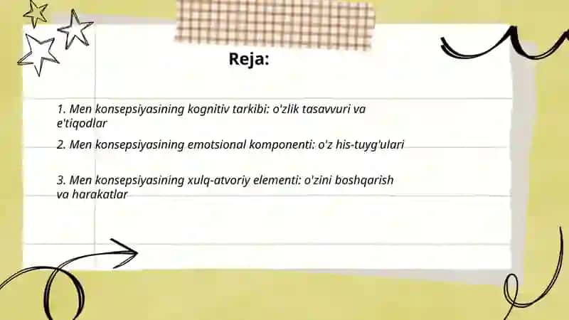 Konsepsiyasining kognitiv emotsional xulq atvorli tarkibiy qismlari 2