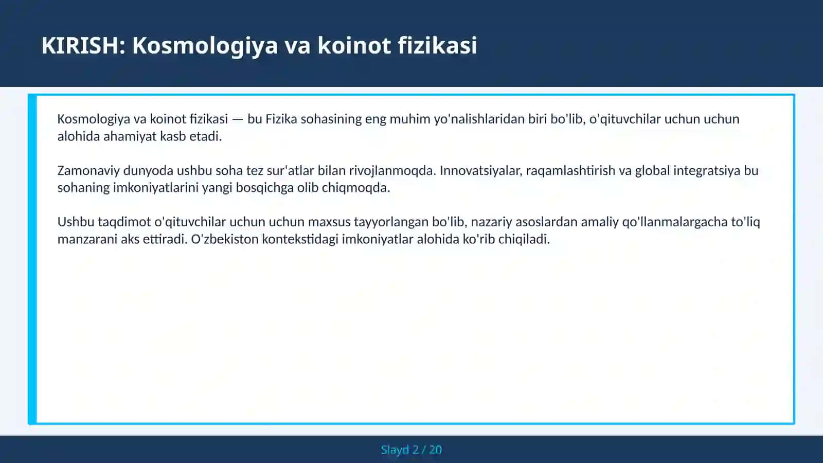 Kosmologiya va koinot fizikasi 2