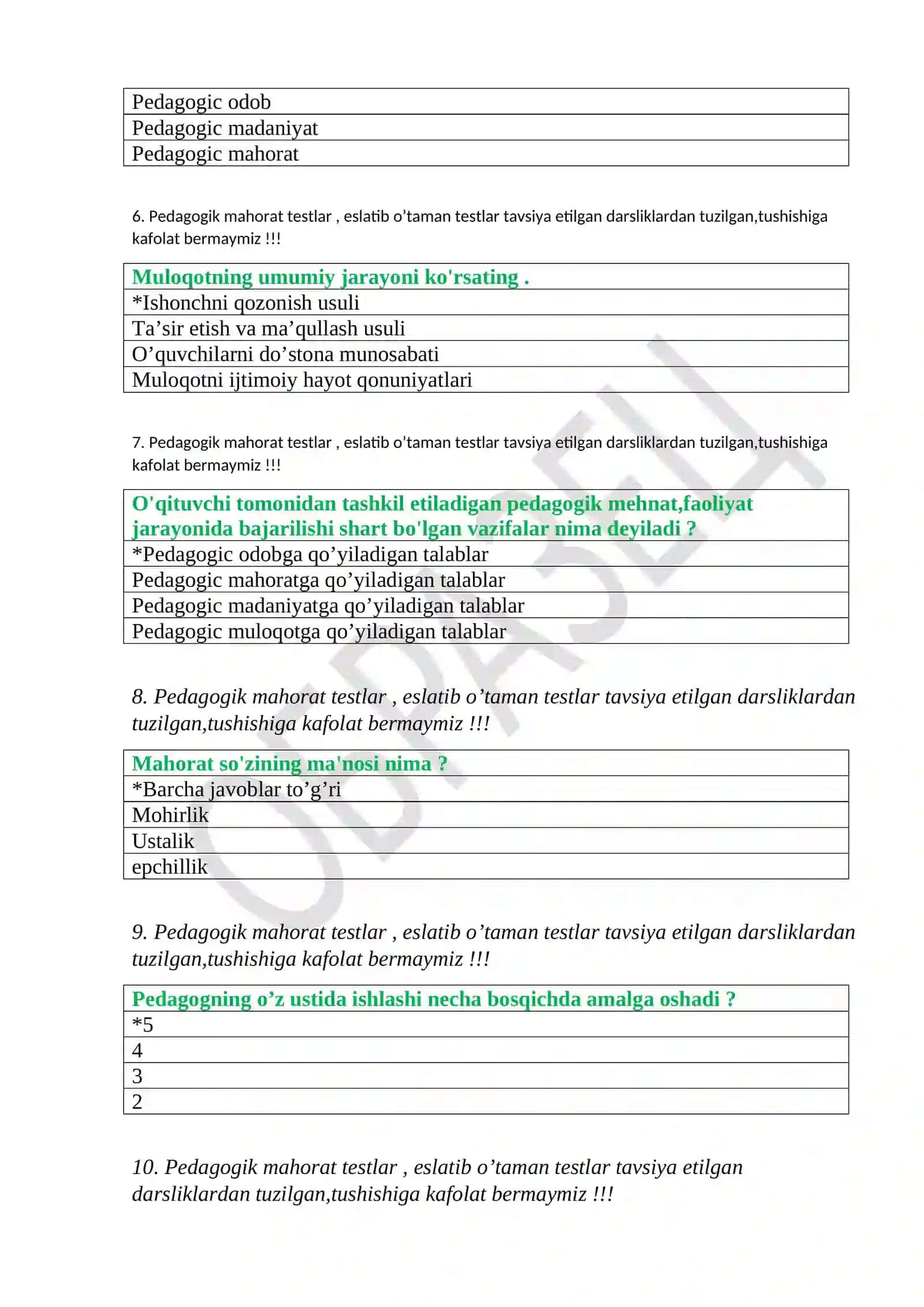 Pedagogik mahorat testlar 2