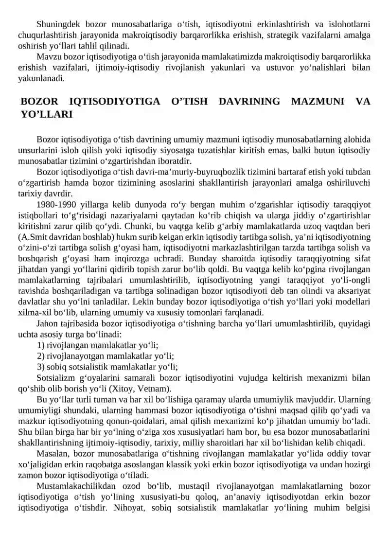 BOZOR IQTISODIYOTIGA O‘TISH DAVRI VA UNING O‘ZBEKISTONDAGI XUSUSIYATLARI 2