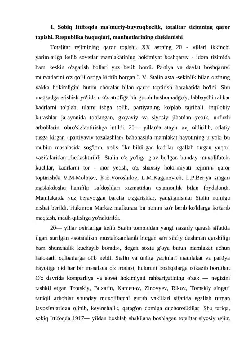 O'zbekistonda Mustabid Ma'muriy Buyruqbozlik Tizimini Shakllanishi 2