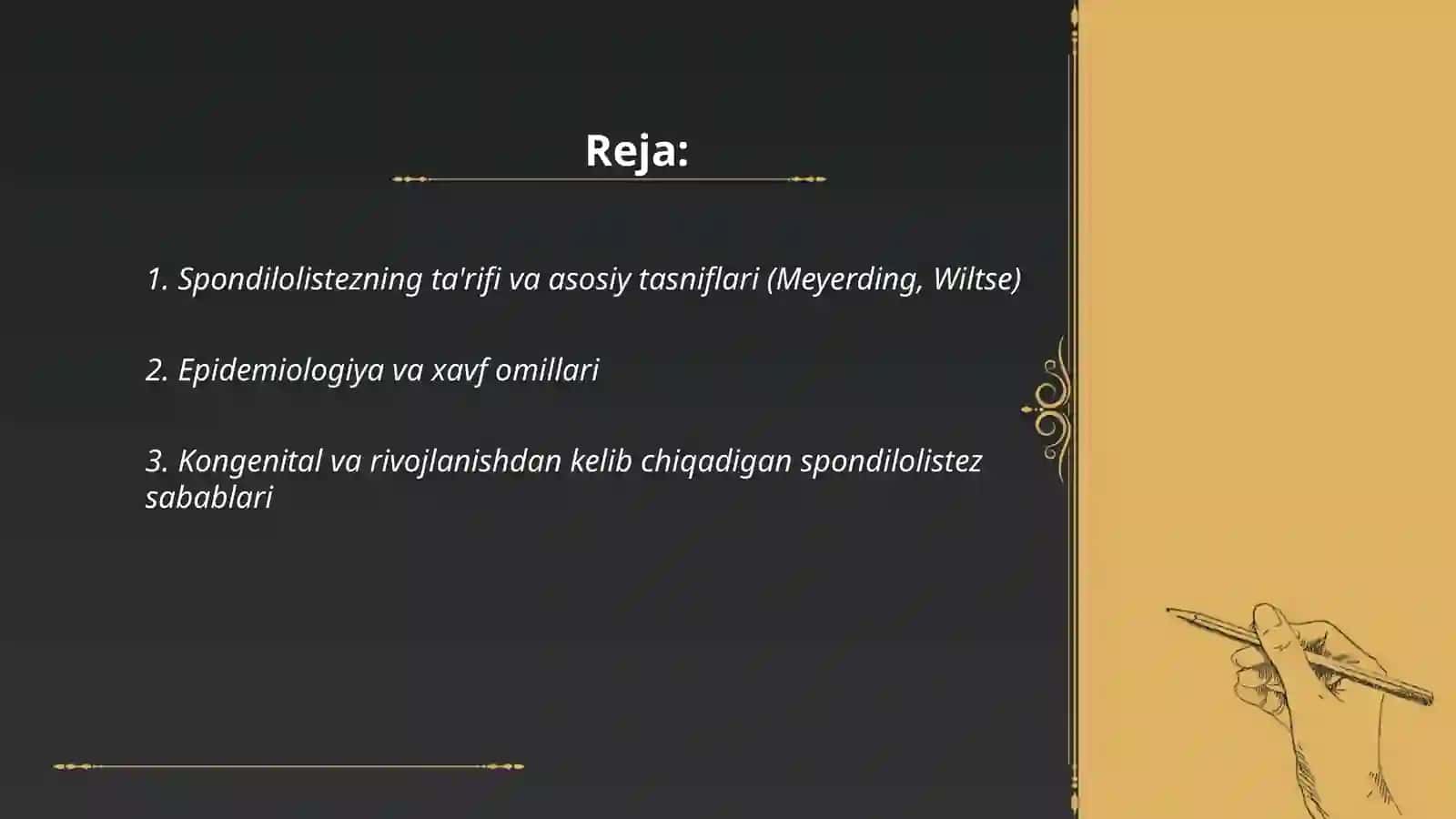 Spondilolistez, sabablari, diagnostikasi, konservativ hamda operativ davolash usullari 2