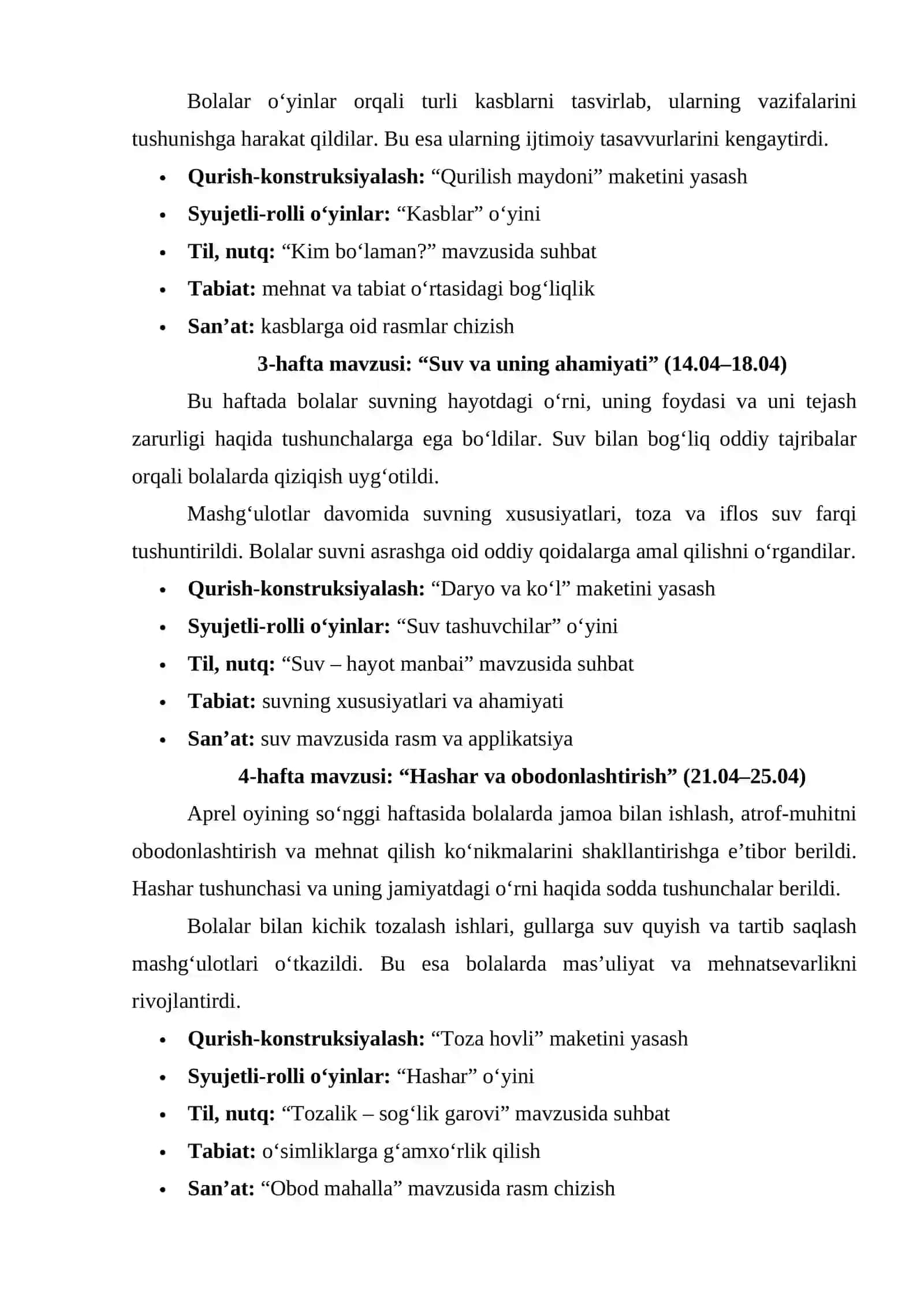 Maktabgacha ta'lim tarbiyachsi Aprel hisoboti 2