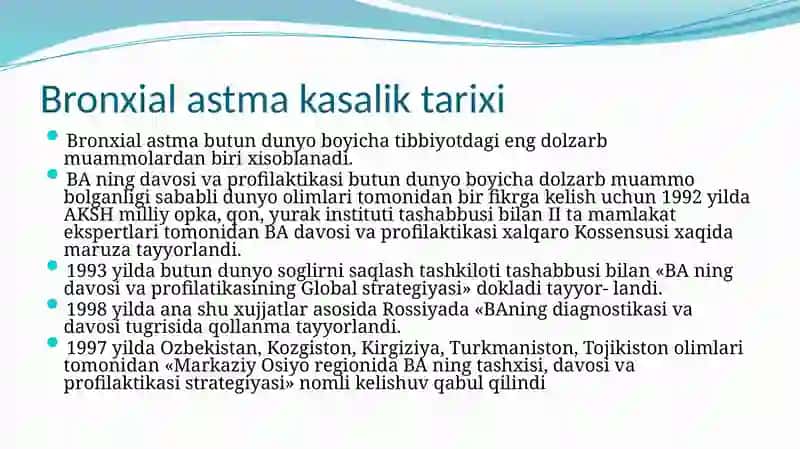 Bronxial astma etiologiyasi, patogenezi, klinikasi, diagnostikasi, qiyosiy tashhisi, davosi va profilaktikasi 2