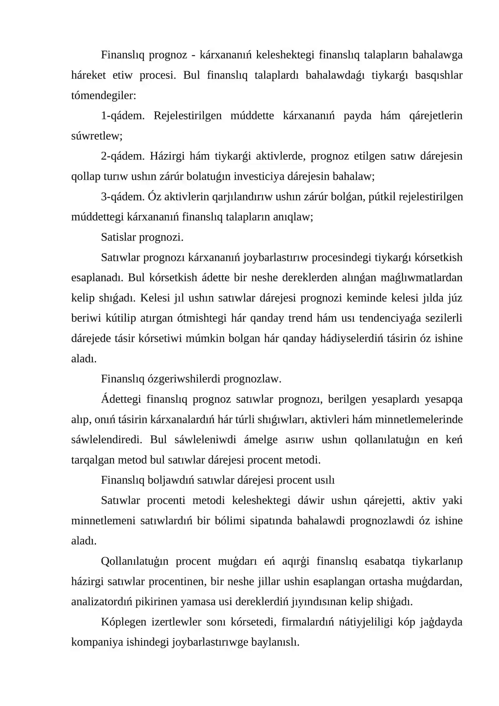 Finanslıq joybarlastırıw hám boljaw máseleleri 2