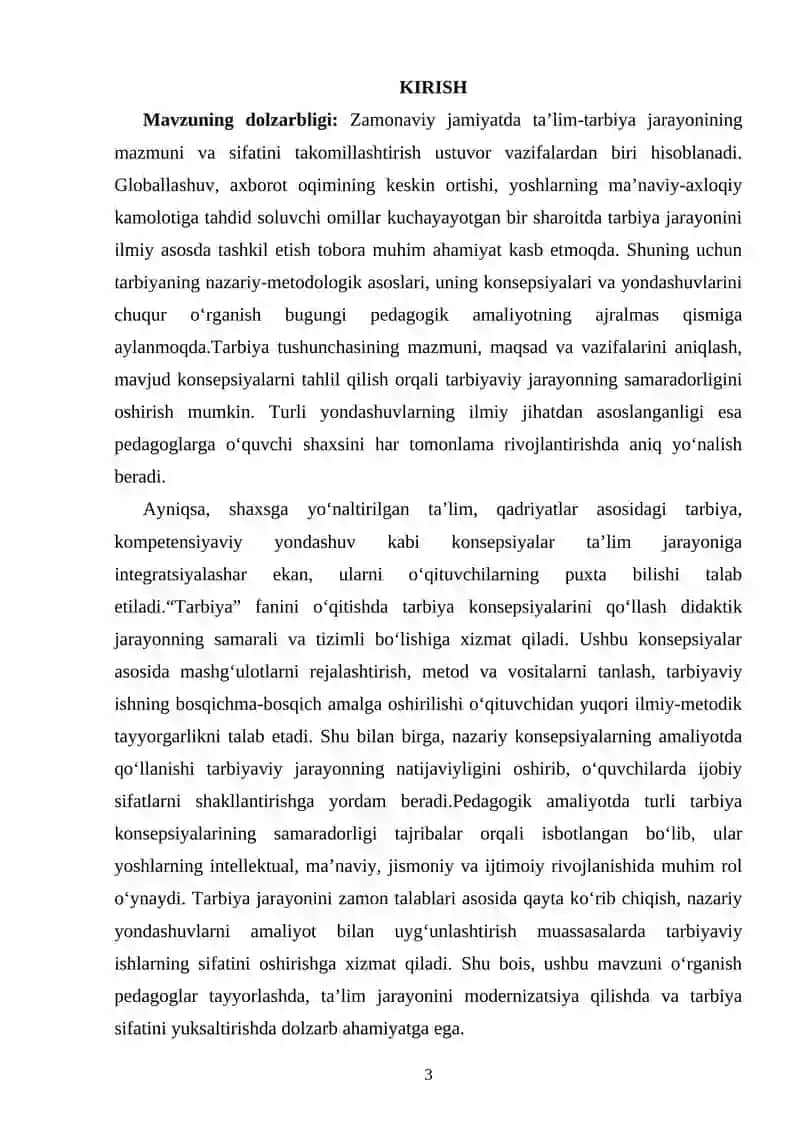 Tarbiyaning umumiy konsepsiyalari va ularning Tarbiya fanini o'qitishdagi ahamiyati 2
