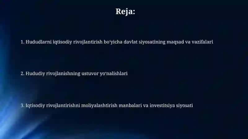 Hududlarni iqtisodiy rivojlantirish bo‘yicha davlat siyosati 2
