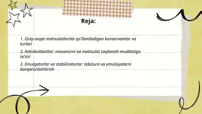 Oziq ovqat mahsulotlari ishlab chiqarishda foydalaniladigan ozuqa qo'shimchalari va engiridentlar 2