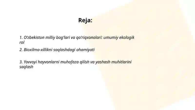Oʻzbekistonning milliy bogʻlari va qoʻriqxonalarining ekologik ahamiyati 2