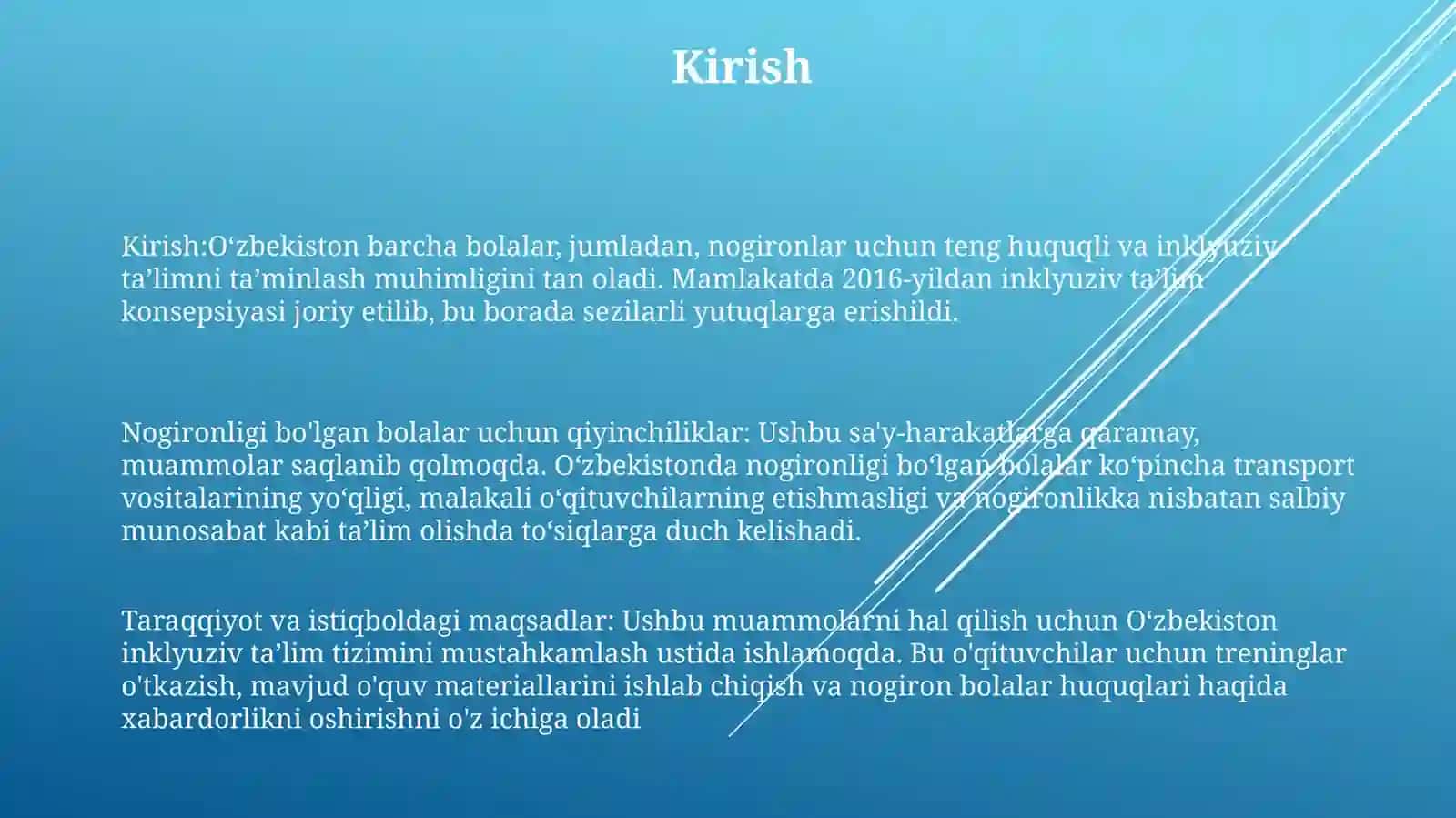 O‘zbekistanda Imkoniyati Cheklangan Bolalar UchunInklyuzivTa'Lim 2