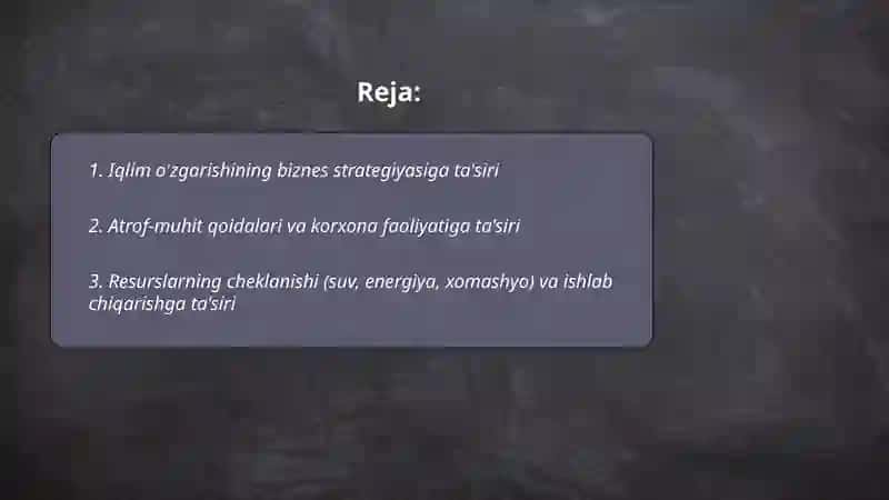Biznesga ekalogik omillarning ta'siri 2