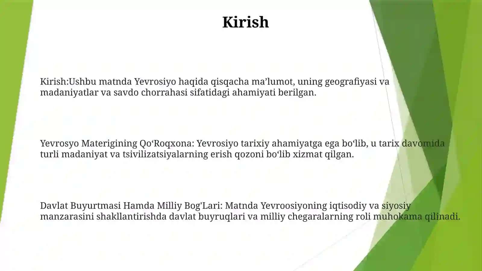 Yevrosyo Materigining Qo’Roqxona,Davlat Buyurtmasi HamdaMilliyBog’Lari 2