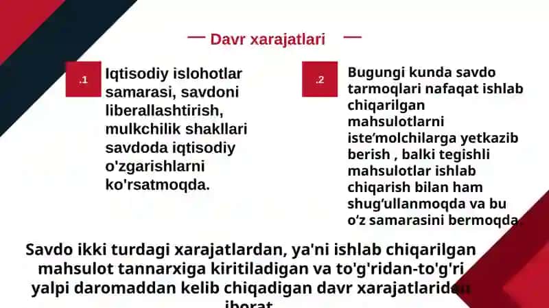 Davr harajatlarini pasaytirish imkoniyatlarini aniqlash 2