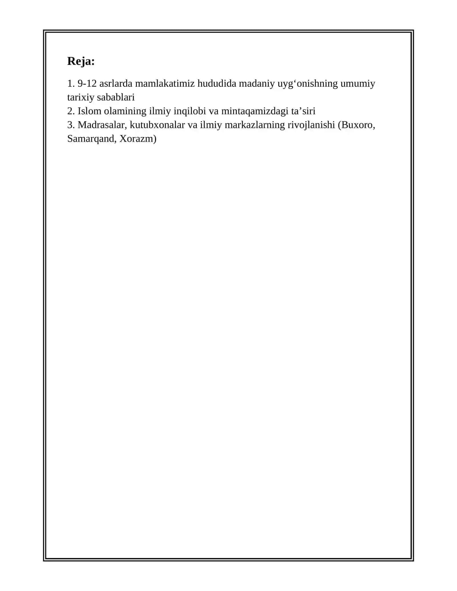 MAMLAKATIMJZ HUDUDIDA ROʻY BERGAN MADANOY UYGʻONISH (RENESSANS) 2