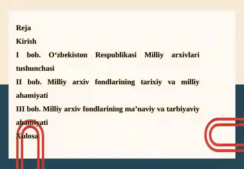 O‘zbekiston Respublikasi Milliy arxivlar ivafondlarining tarixiy, milliy va ma’naviyahamiyati 2