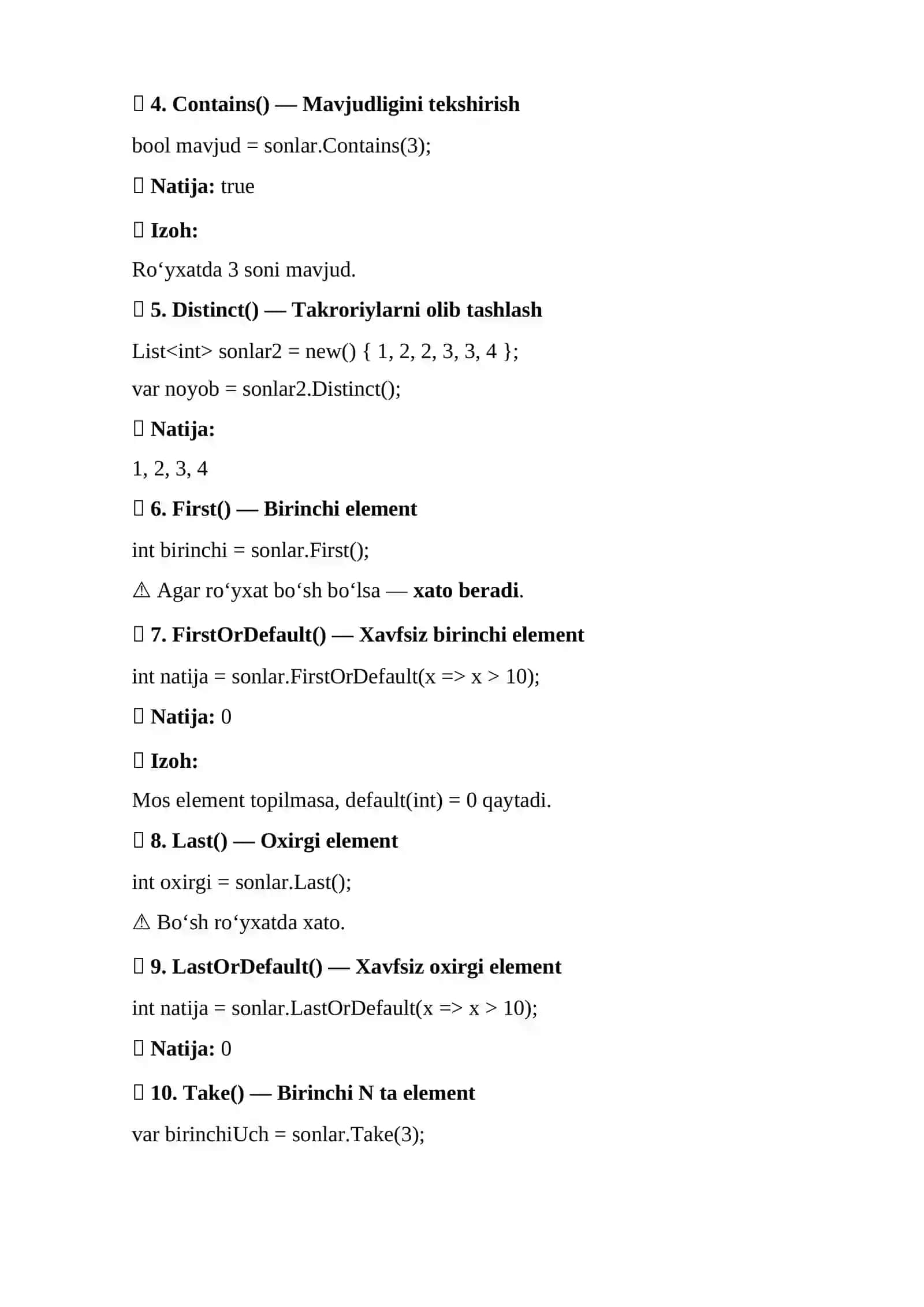 C# DASTURLASH TILIDA LINQ SO‘ROVLAR BILAN ISHLASH 2