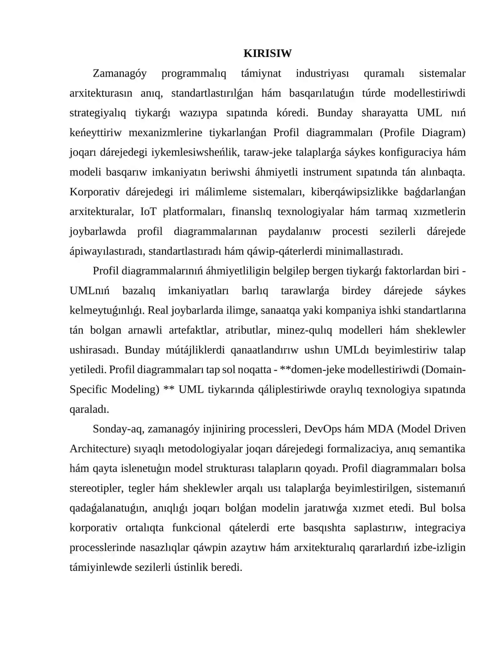 Profil diagrammalarının UML arxitekturasındaǵı ornı hám olardıń funkcional wazıypaları 2