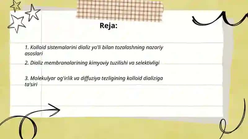 Kolloid sistemalarining dializ yo'li bilan tozalash. Gemadinamikaning o'tkazishda kimyoning axamiyati 2