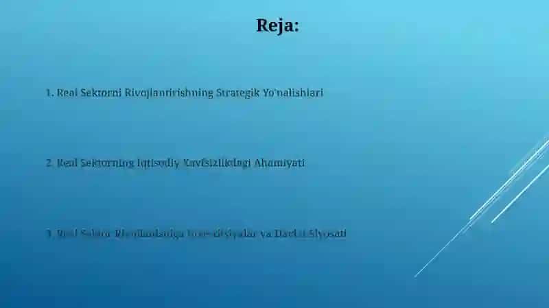 Real Sektorni Rivojlantirishning Strategik Yo'nalishlari 2