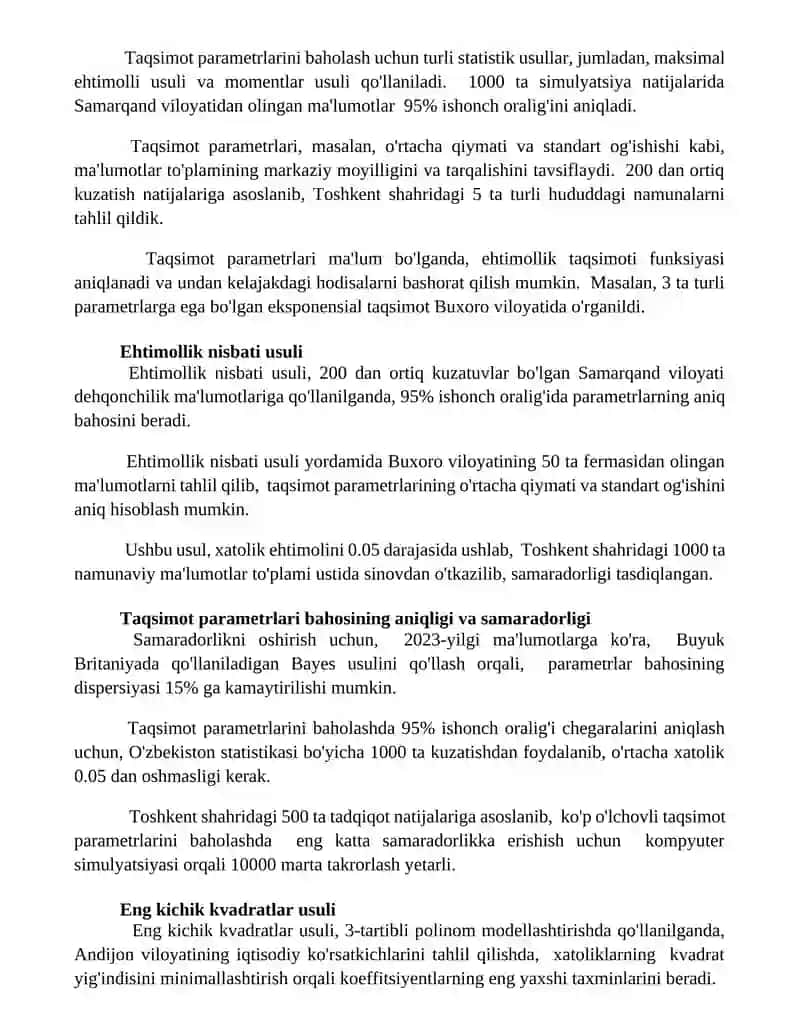 Taqsimot parametrlarining statistik baholari 2