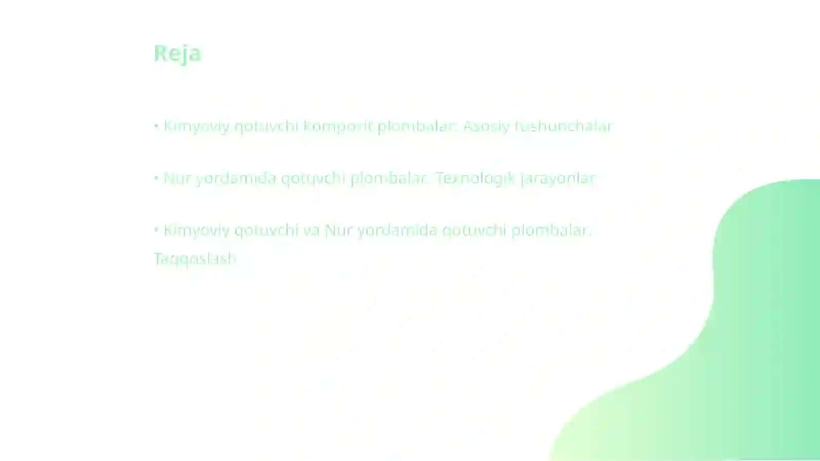 Kimyoviy qotuvchi va Nur yordamida qotuvchi kompozit plombalar 2