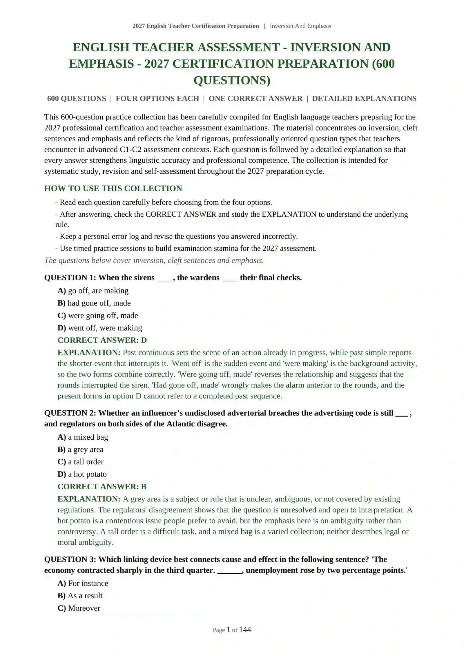 Inversion And Emphasis English Teacher Certification Preparation 2