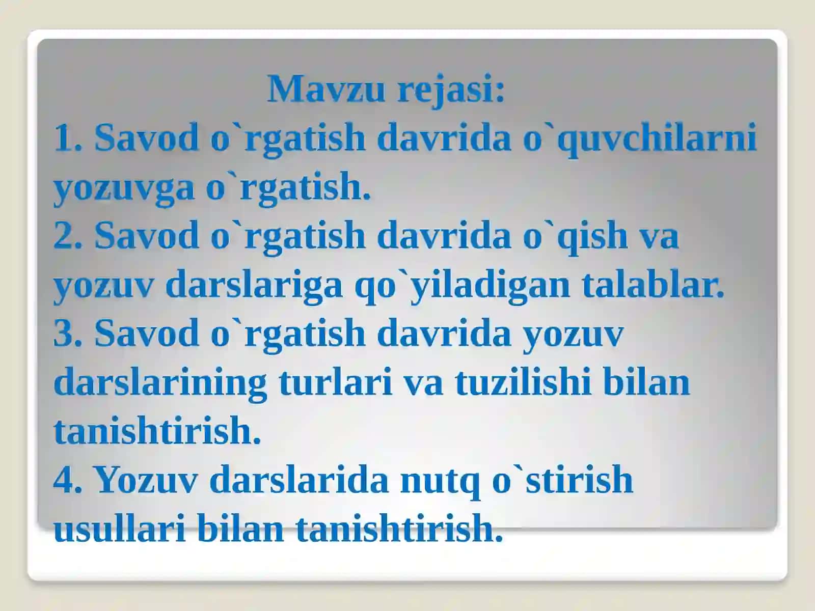 Savodo`rgatish davrida boshlang`ich yozuvga o`rgatish 2