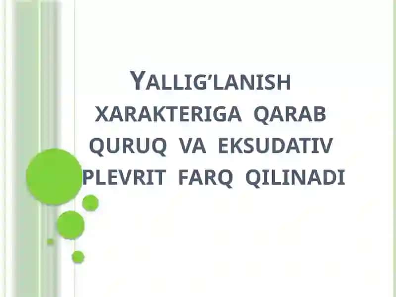 Perikardit, mediastenit, plevrit kasalliklardan urtash xususi (Rengen, KT) 2