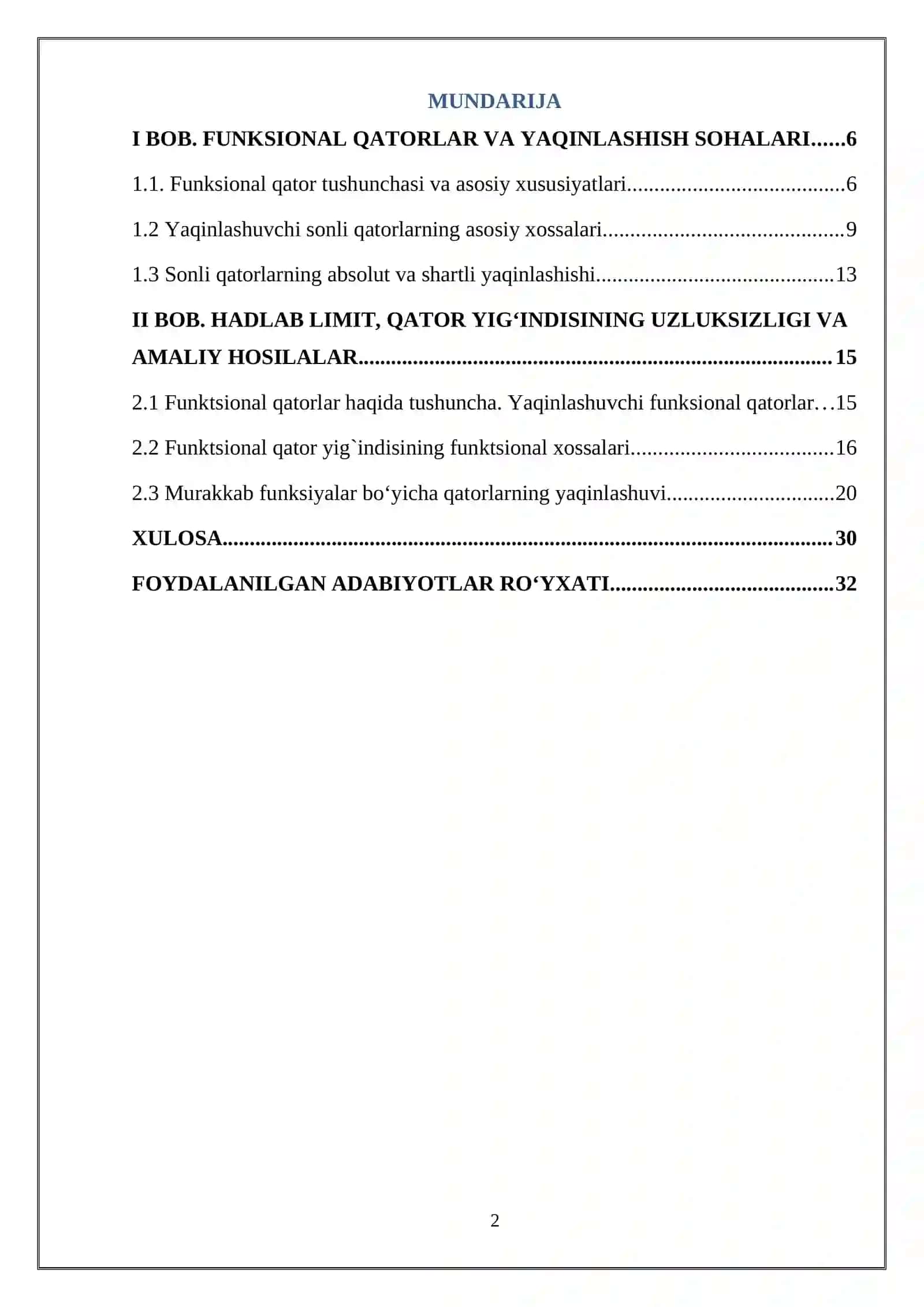 Funksional qatorlarning yaqinlashish sohasini topish va uni tekis yaqinlashishga tekshirish 2