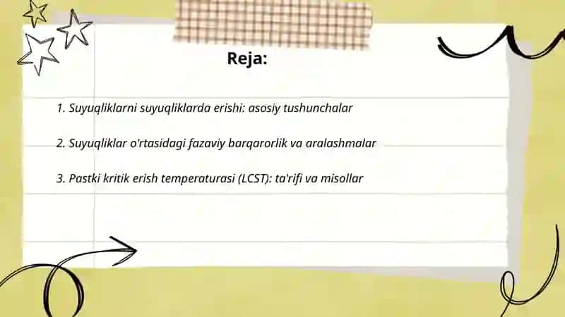 Suyuqliklarni suyuqliklarda erishi 2