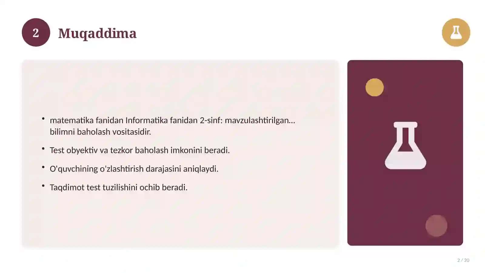 Informatika fanidan 2-sinf: mavzulashtirilgan nazorat ishi 2