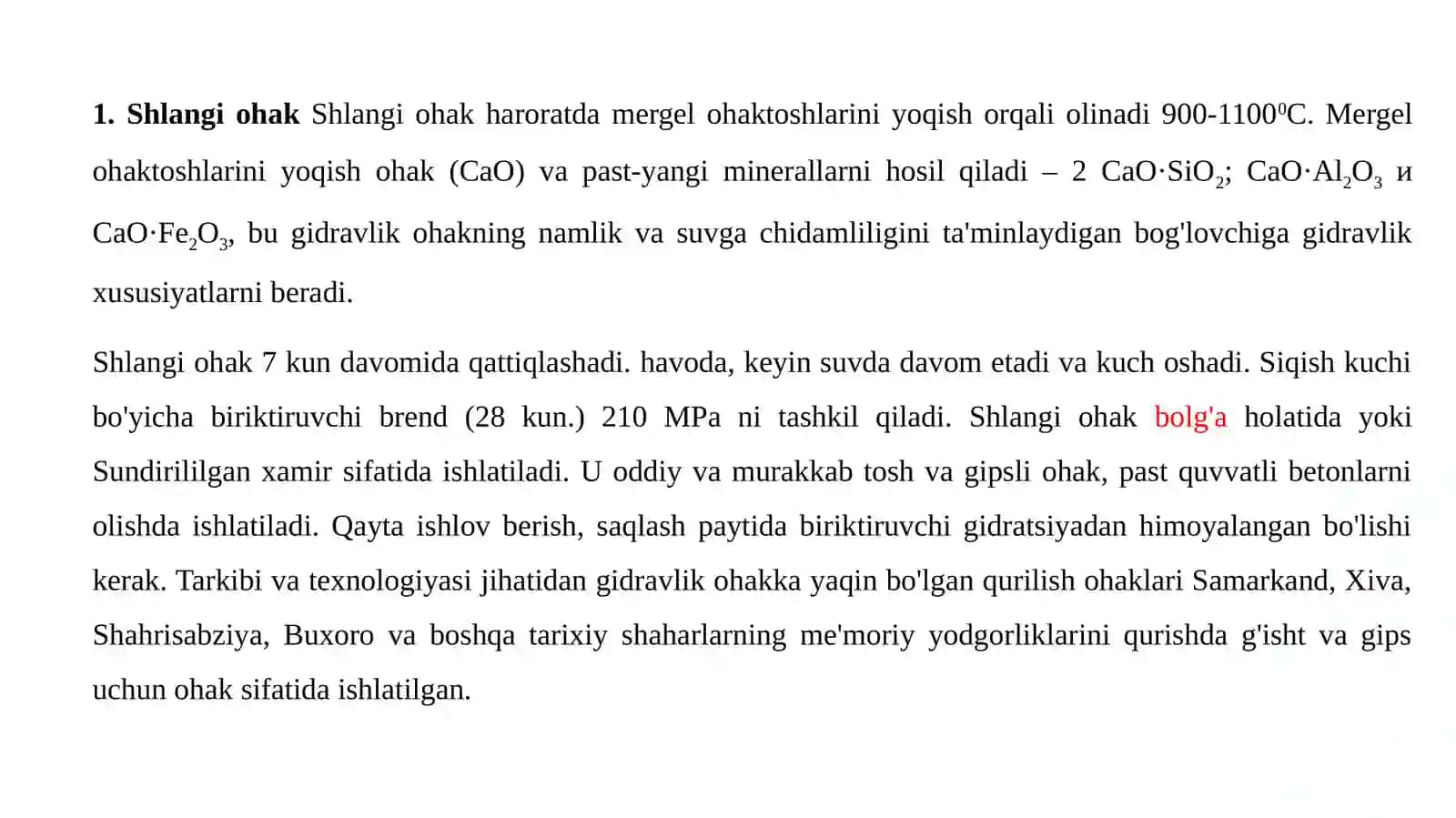 Gidravlik bog'lovchi moddalar. Gidravlik bog'lovchi portlantsement, xom-ashyosi, ishlab chiqarish usullari, texnologiyasi, xossalari 2