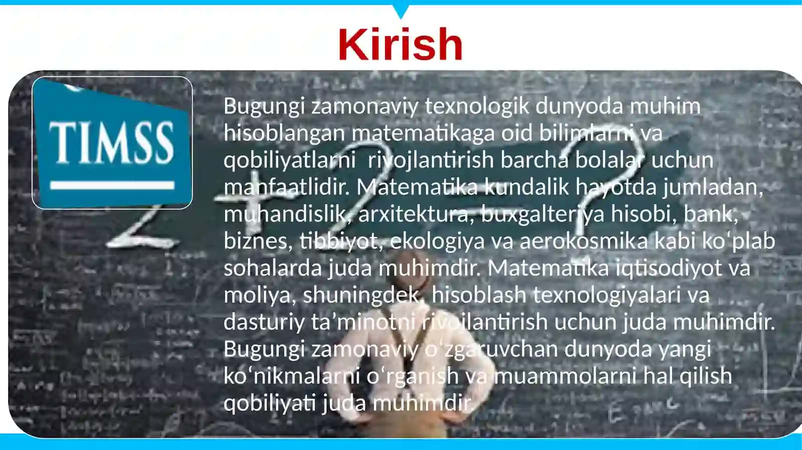 TIMSS, PISA 2023 matematika baholash qamrov doiralari 2