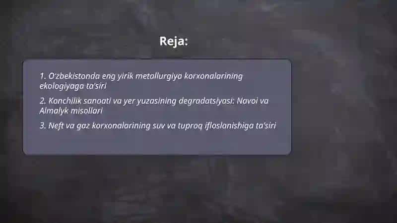 Oʻzbekistonda eng yirik sanoat korxonalarining ekalogiyaga tasiri 2