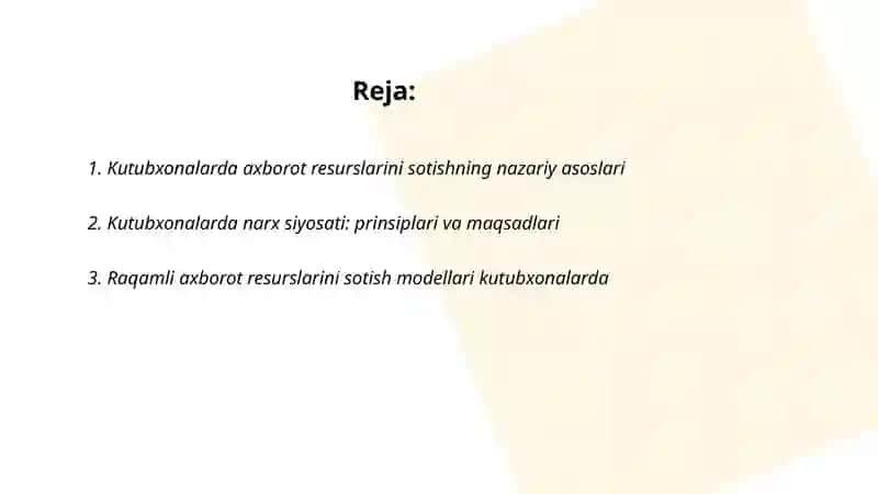 Kutubxonalarda Axborot resurslarini sotish va narx siyosati 2