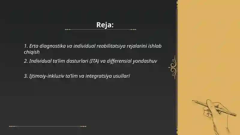 Erta maktabgacha yoshdagi rivojlanishida nuqsoni bo’lgan bolalarni tarbiyalash va o’qitishning asosiy yo’nalishlarini tavsiflash 2