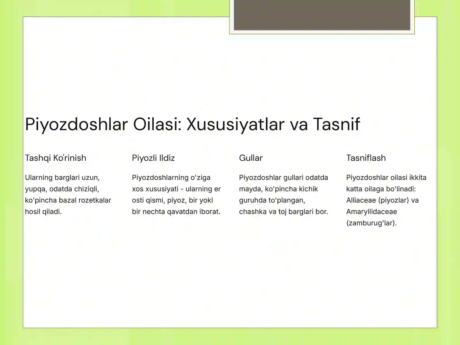 Piyozdoshlar Oilasi: Biologiyasi, Ekologiyasi va Ahamiyati 2