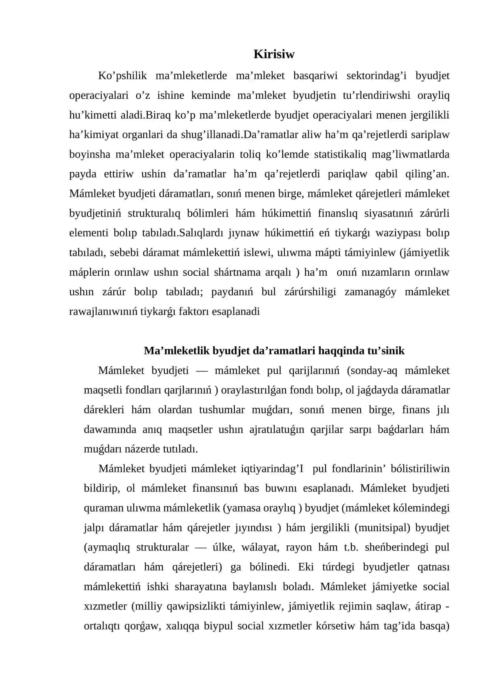 O’zbekstan Respublikasi ma’mleket byudjetlerinin’ da’ramatlari ha’m qa’rejetleri 2