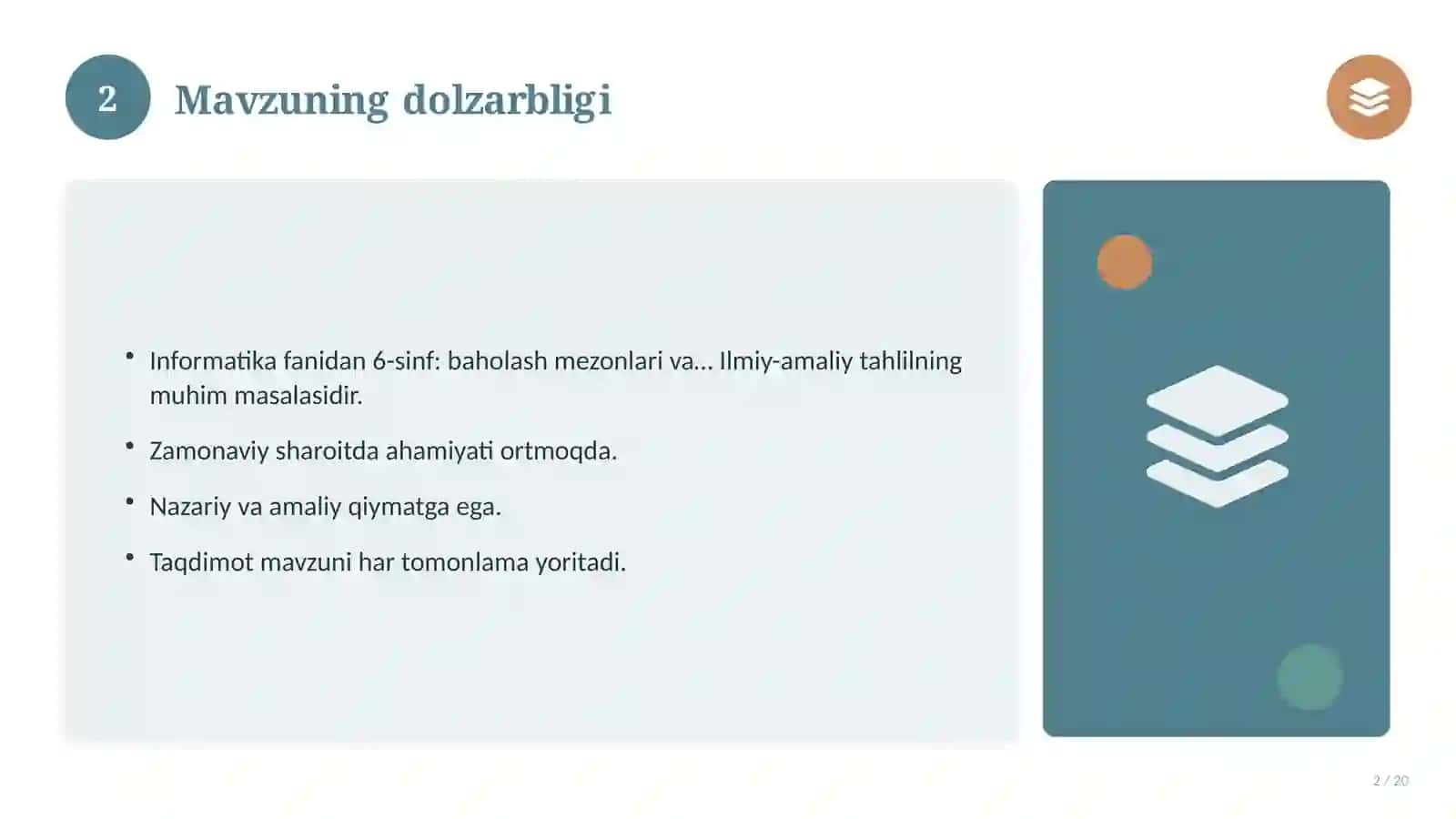 Informatika fanidan 6-sinf: baholash mezonlari va rubrika 2