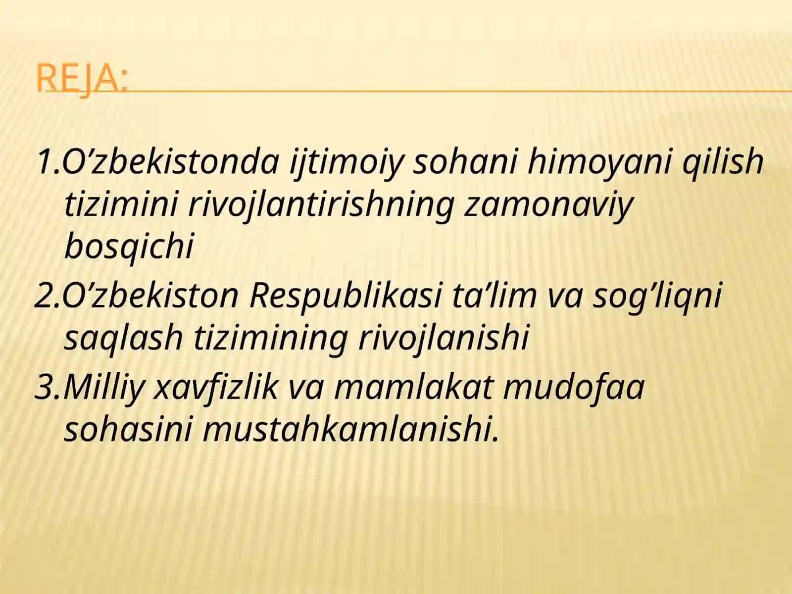 O’zbekistonijtimoiysohadaamalgaoshirilayotgano’zgarishlarmazmunvamohiyati 2