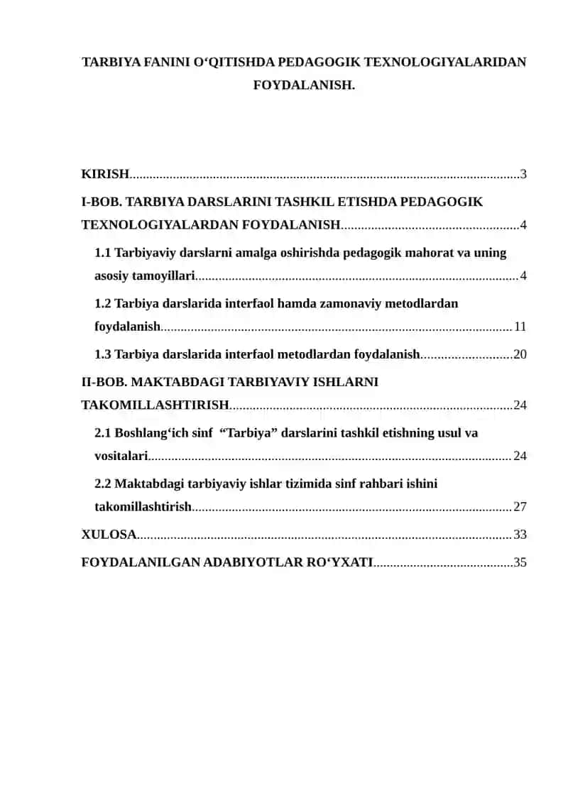 TARBIYA FANINI OʻQITISHDA PEDAGOGIK TEXNOLOGIYALARIDAN FOYDALANISH 2