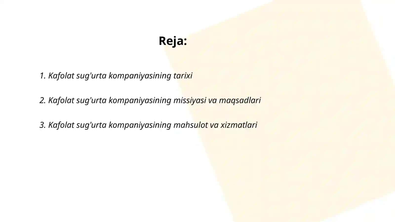 Kafolat sug'urta kompaniyasi haqida va uning SWOT tahlil 2