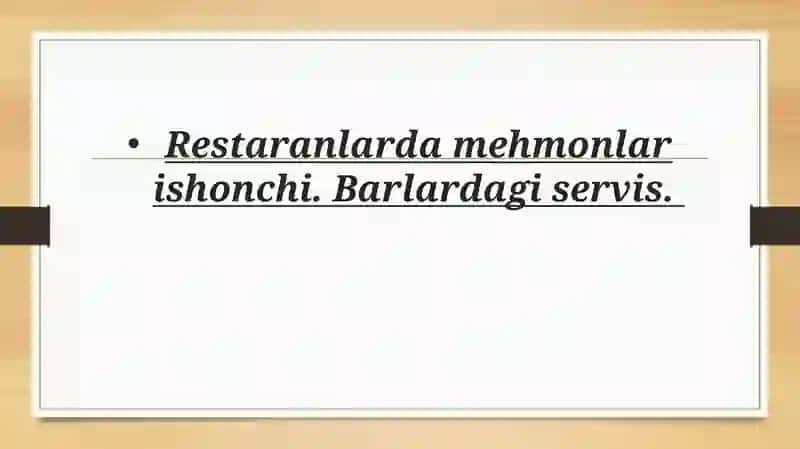 Servis faoliyati asoslari (Amaliy) 2