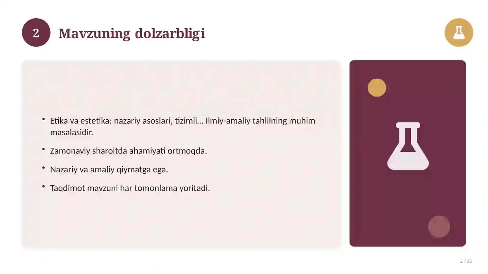 Etika va estetika: nazariy asoslari, tizimli yondashuvda (Magistrlik dissertatsiyasi mavzusi) 2