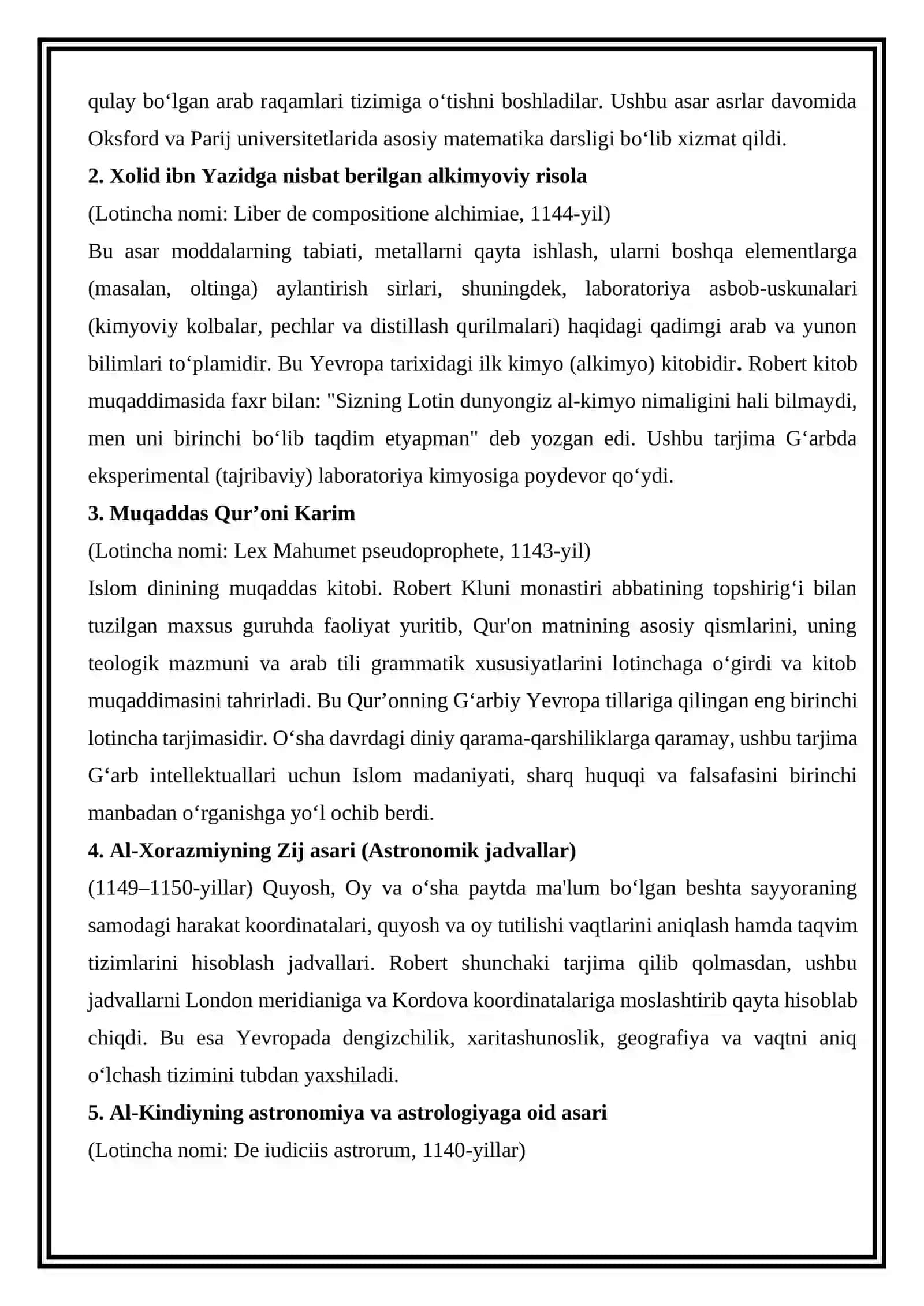 Chestrlik Roʻbertning tarjima qilingan asarlari roʻyxati 2