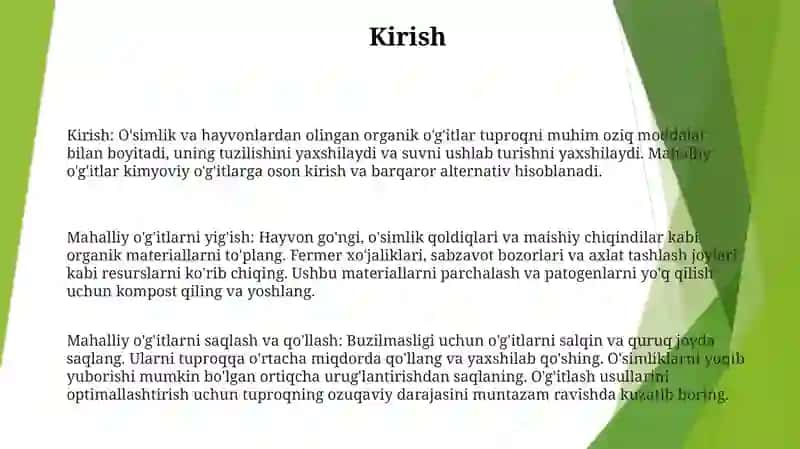 Mahalliy OʻGʻItlarni JamgʻArish, Saqlash Va Tuproqqa Kiritish 2