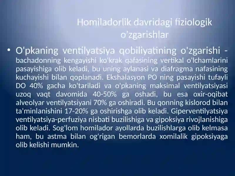 Homiladorlik davridagi fiziologik o'zgarishlar 2