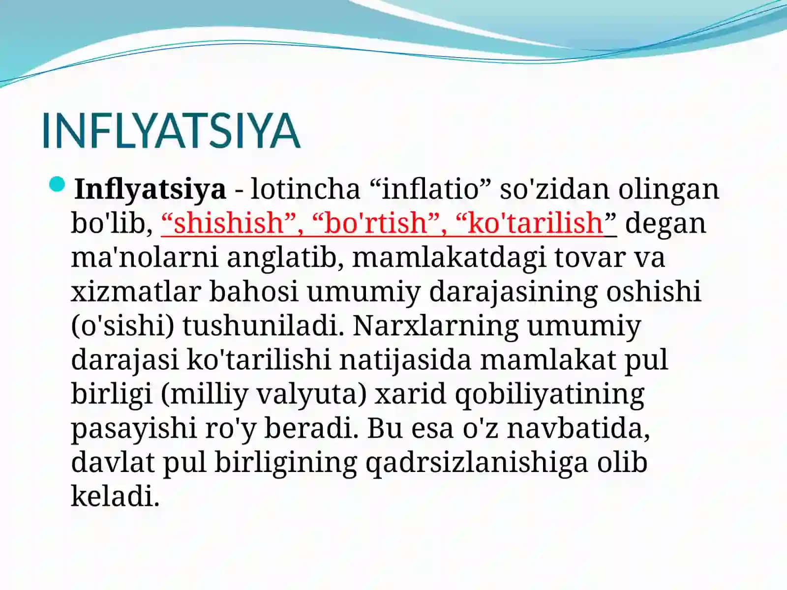INFLYATSIYA TUSHUNCHASI, KO‘RSATKICHLARI VA O‘LCHANISHI 2